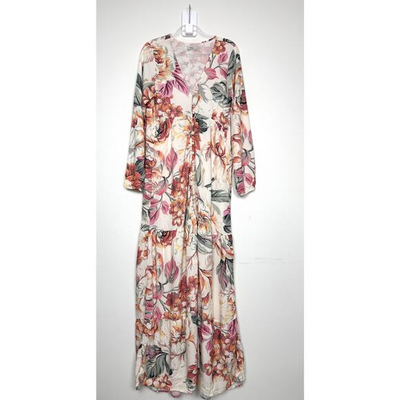 Maaji Luna Maxi Dress Womens Medium Anthropologie Floral Button Front Kimono - Picture 6 of 15